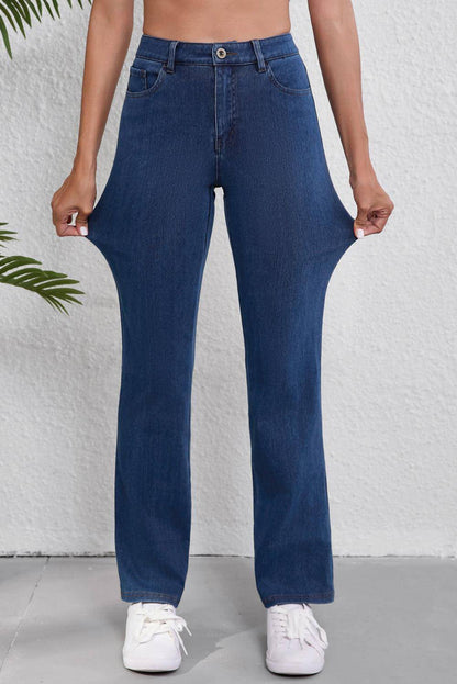 Ashleigh Blue Mid cintura malha elástica jeans de bootcut casual