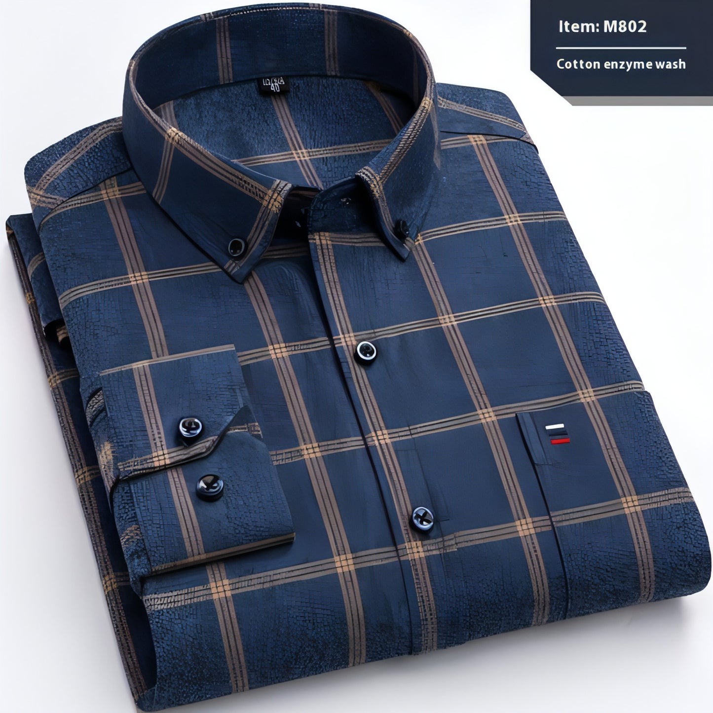 Cotton Long-sleeved DressShirt Plaid Business Slim Fit