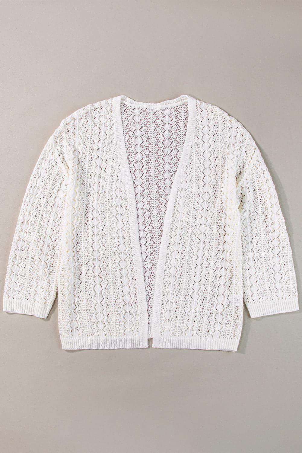 Hvit Stilig Hollow Out Knit Drop Shoulder Cardigan