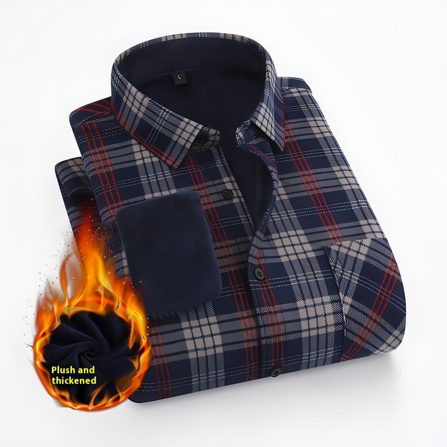 European And American Size Handsome Fleece-lined Thick Warm DressShirt