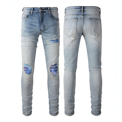 Schlanke elastische Loch Skinny Bleistifthose Jeans Männer