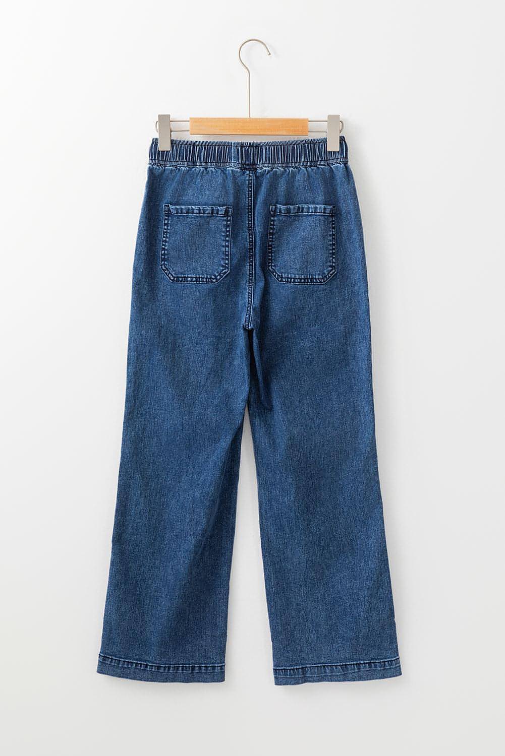 Pantalon en denim droit ample avec cordon de serrage et lavage minéral bleu voile