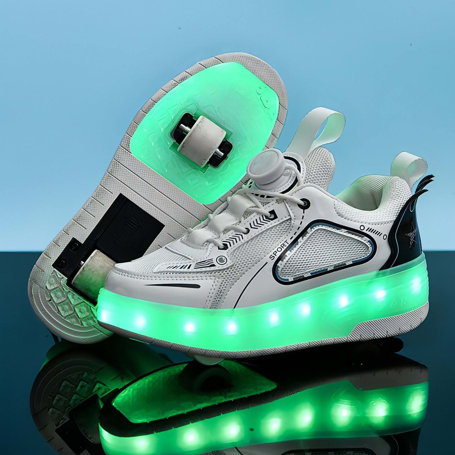 Mesh Double Wheel Heelys Children's Luminous Charging Roller Skating Deformation Skate Shoes