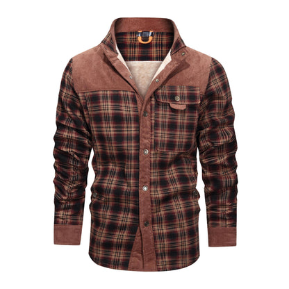 Thickened Jacket With Classic Plaid Fuzzy Fleece Lining Inside Design