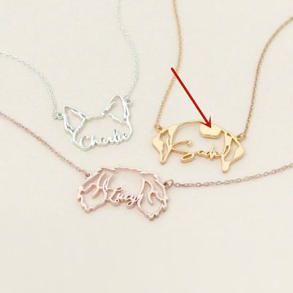 Stainless Steel English Letter Name Necklace DIY Hollowed Out Cat And Dog