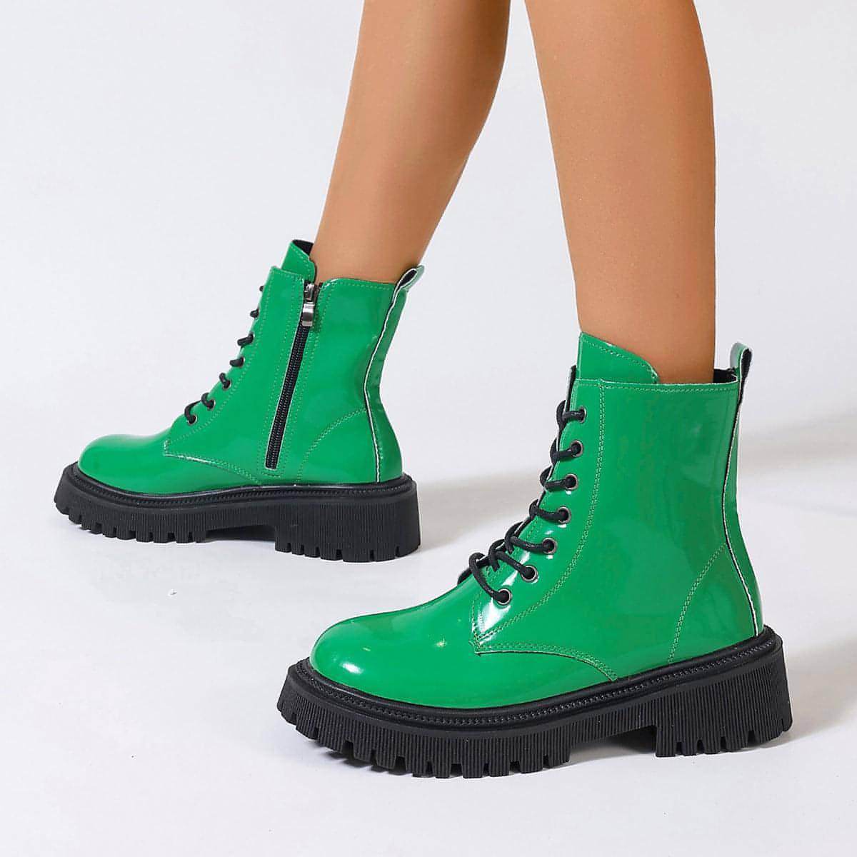 Women's Bright Leather Side Zipper Boots