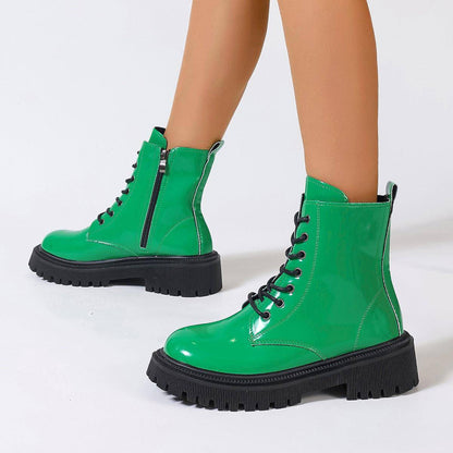 Women's Bright Leather Side Zipper Boots