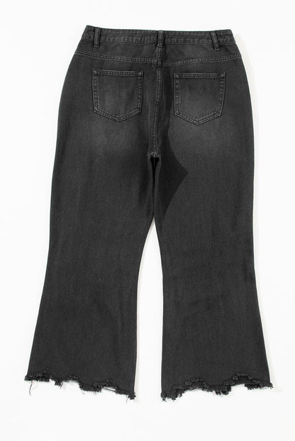 Sort distressed, uthult høy midje beskåret flare jeans