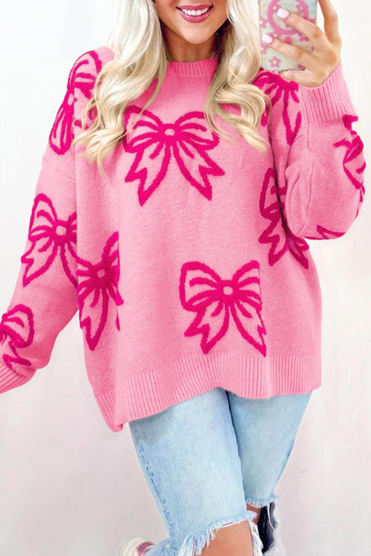 Maglione ampio con spalle scoperte con motivo fiocco rosa