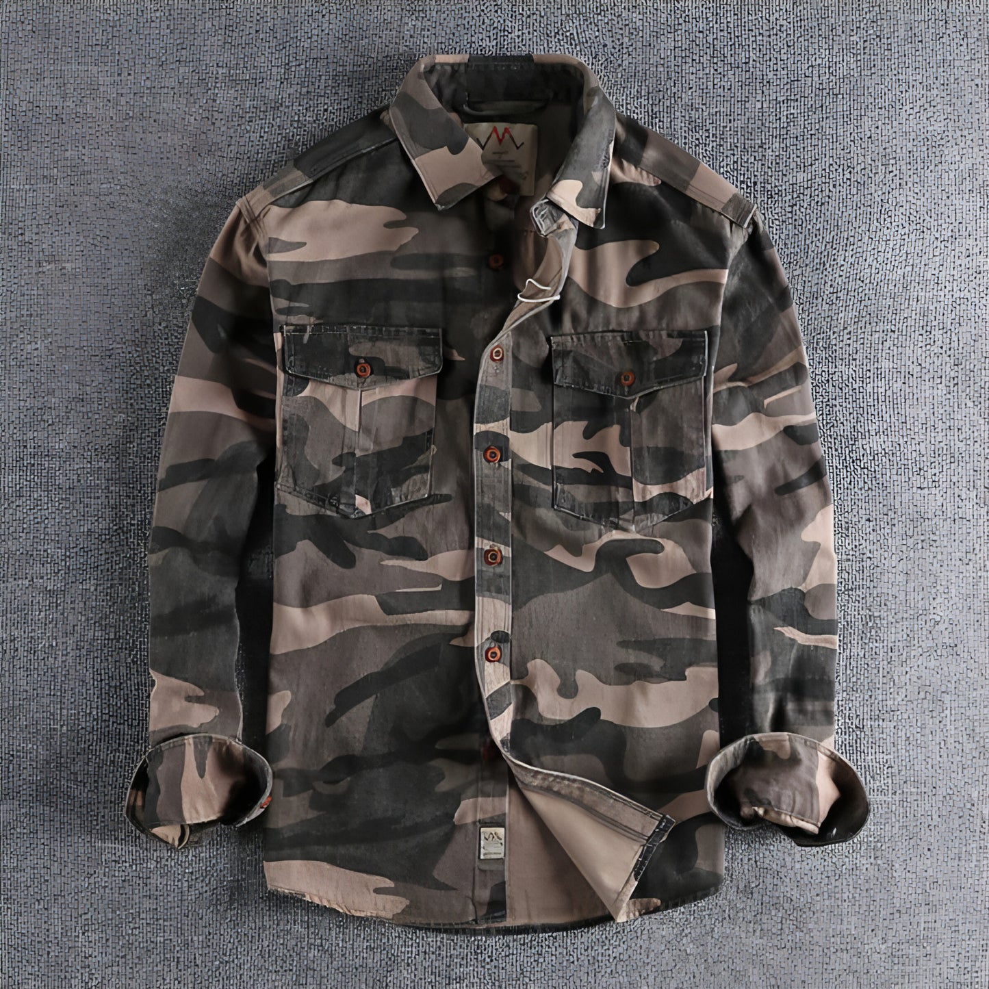 Washed Camouflage American Overalls Long Sleeve DressShirt Men