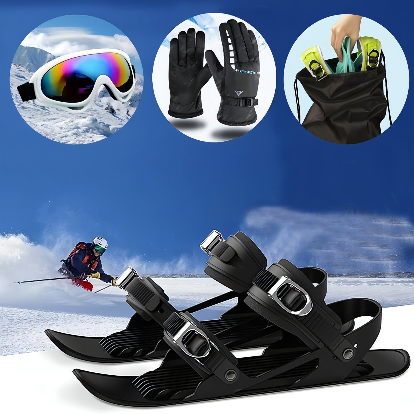 Mini-Ski-Skates, tragbares kurzes Skiboard, verstellbare Skates für Schnee