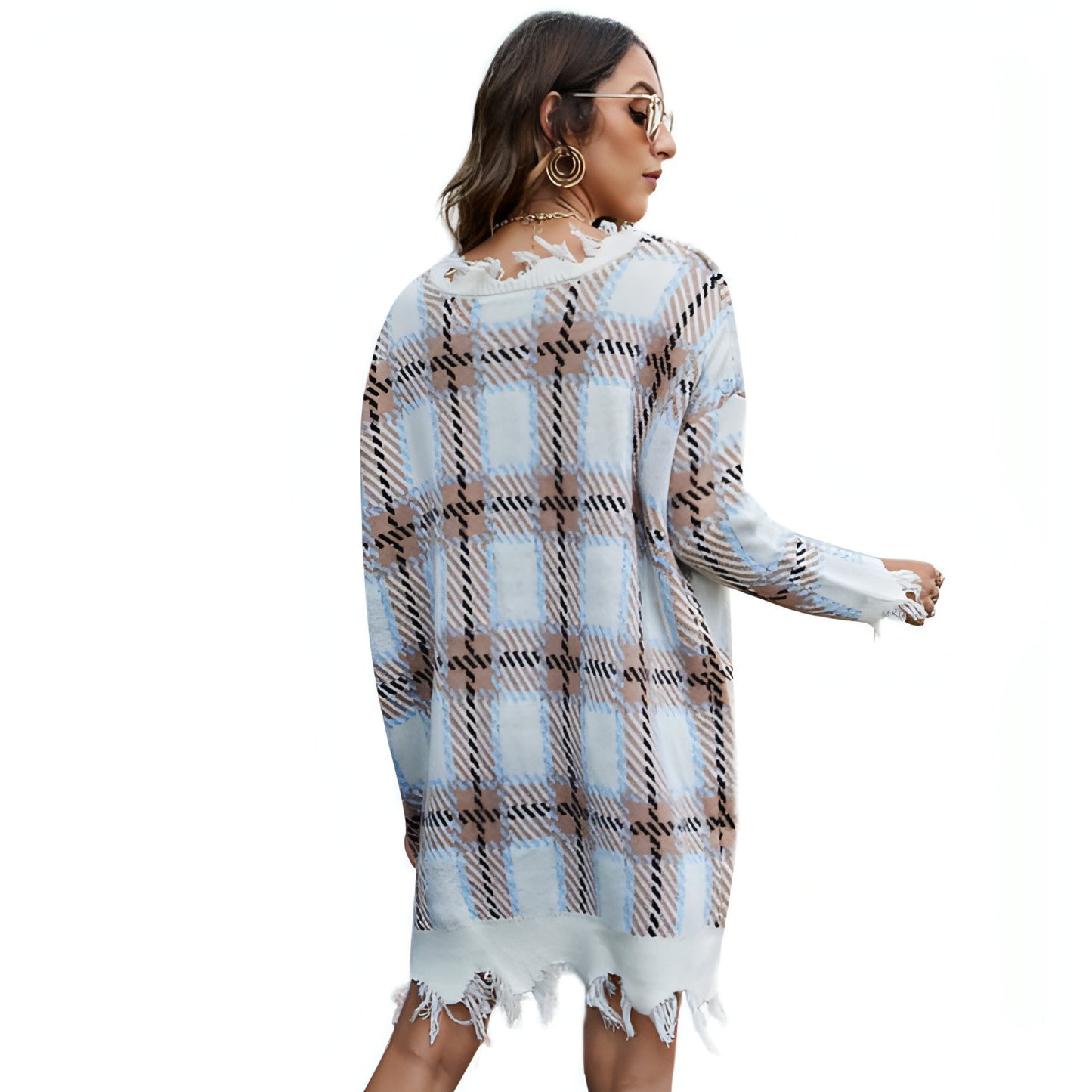 A1. Lazy Style Long Sleeve Pullover Sweater Plaid Base Knitting Dress