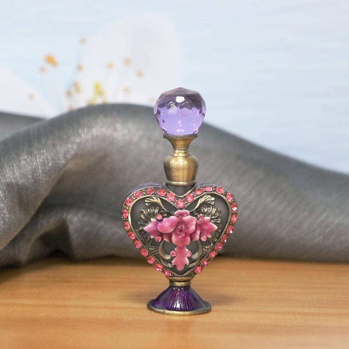 Magical 4ml Small Heart-shaped Hand Painting Flower Rhinestone-embedded Perfume Bottle