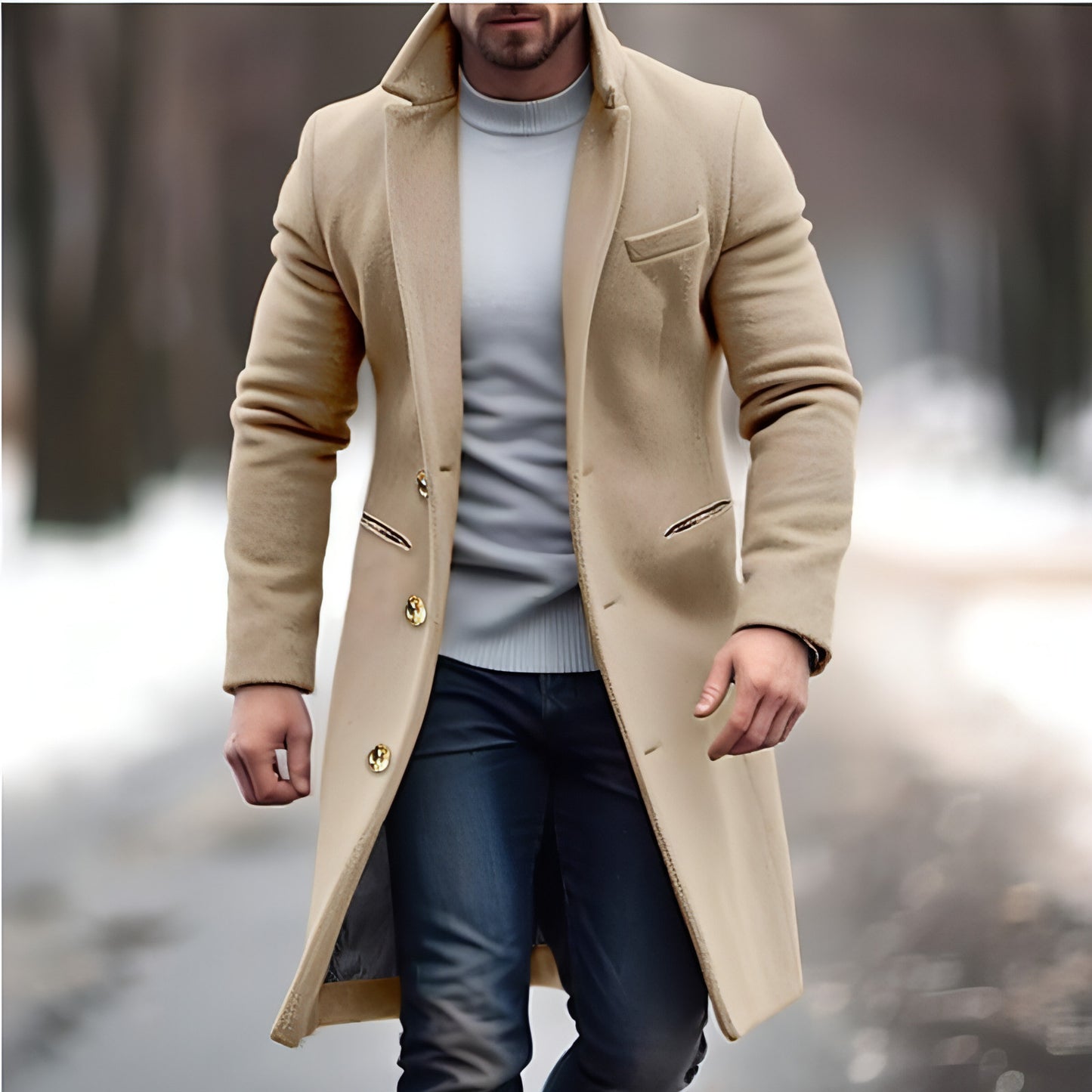 Woolen Coat Men's Mid-length Trench Coat Multi-color