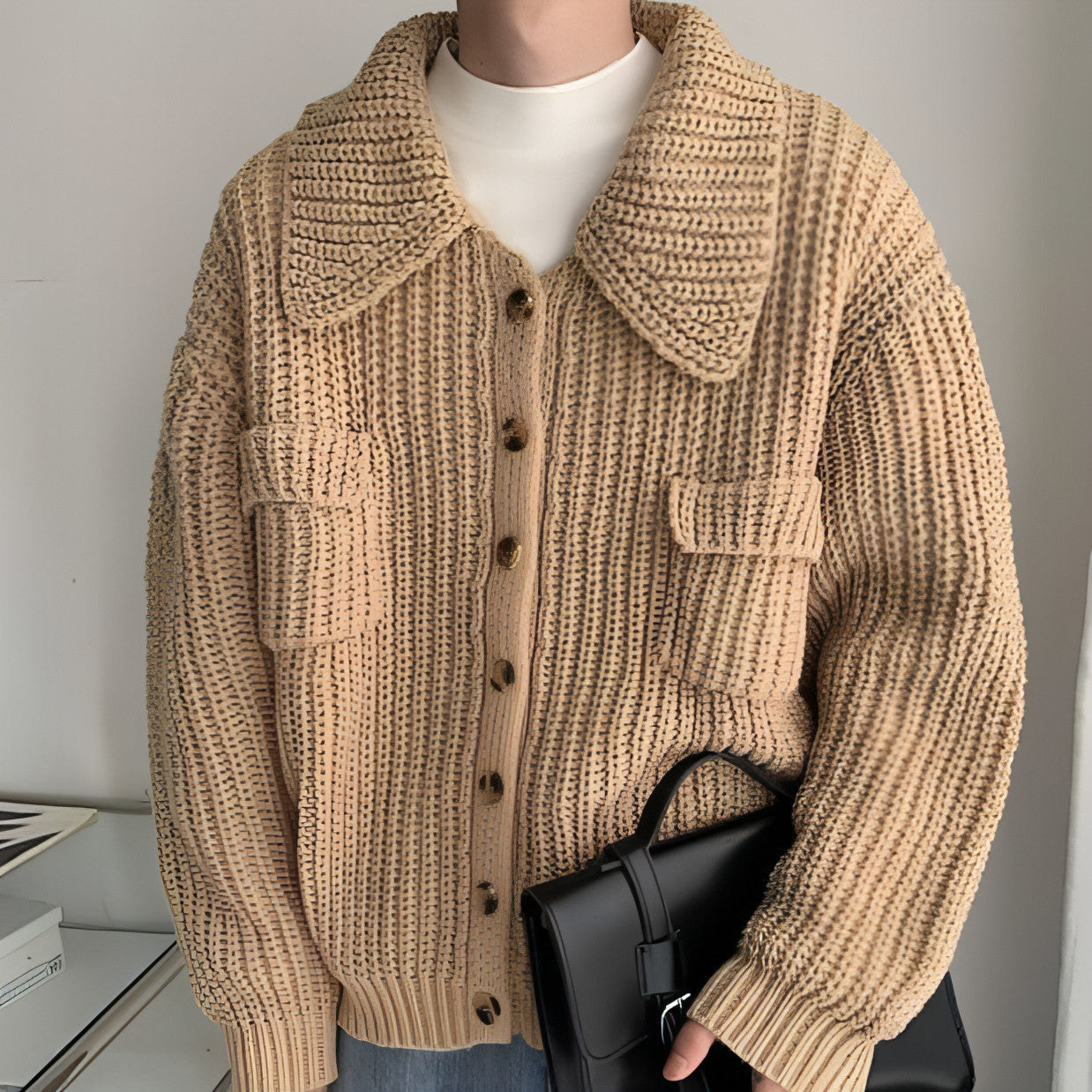 Winter Lapel Sweater Single-breasted Men's Loose Cardigan