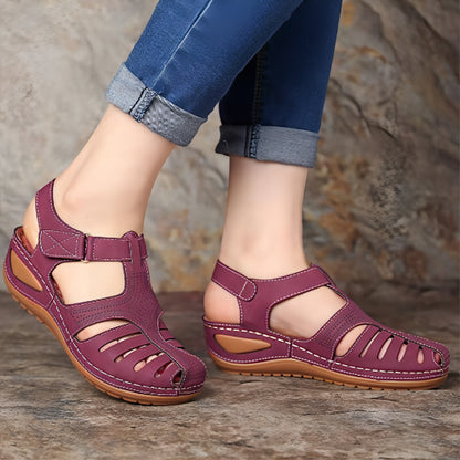 Sandalias retro de talla grande para mujer, sandalias de cuña con punta redonda