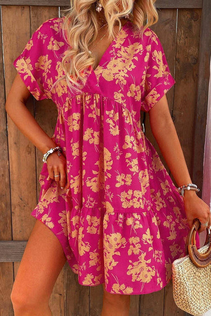 Vestido camisero con mangas murciélago y estampado floral de rosas