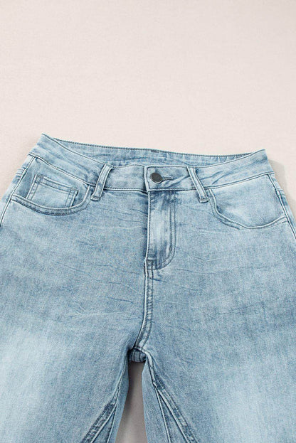 Dusk Blue Acid Lave de perna extra larga na cintura alta jeans