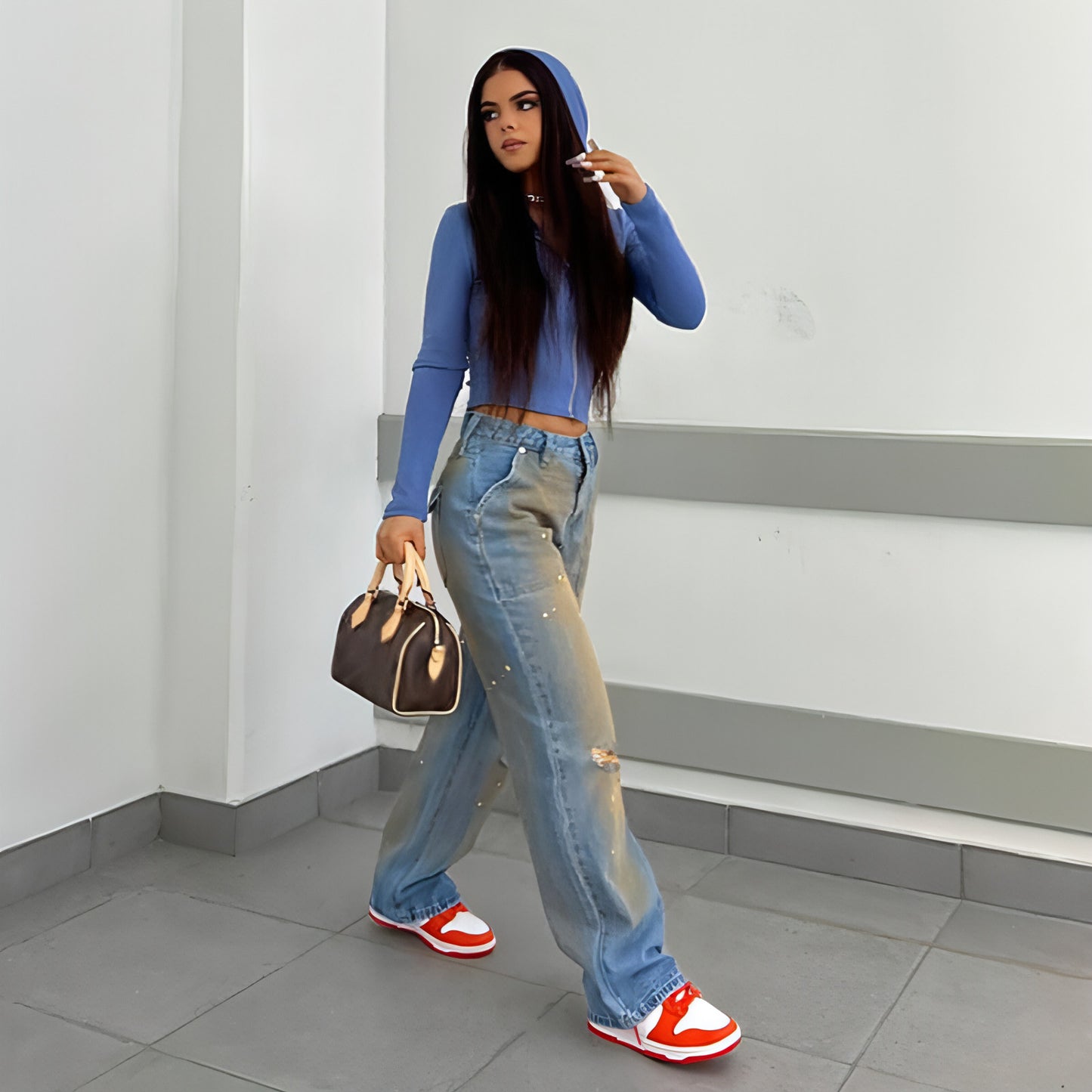 A1. Loose Straight Fashion Street Denim Trousers For Women