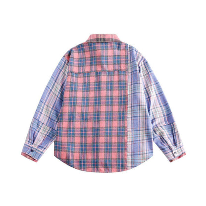 Spring Japanese Style Trend Plaid Stitching DressShirt Women