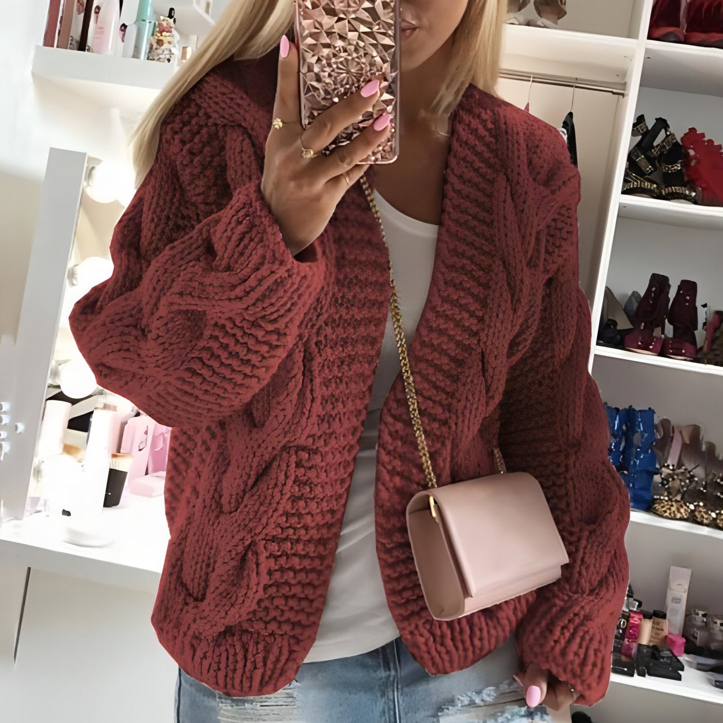 Sweater Women's Thick Thread Twist Knitted Cardigan Sweater