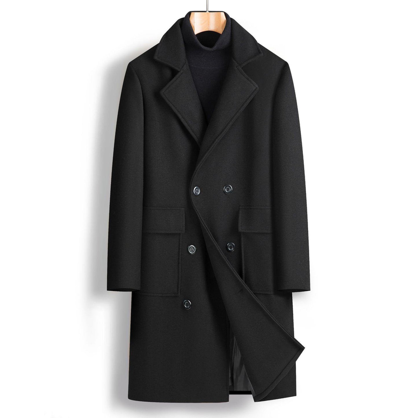 Fall Winter Men Double Breasted Mid-length Trench Coat