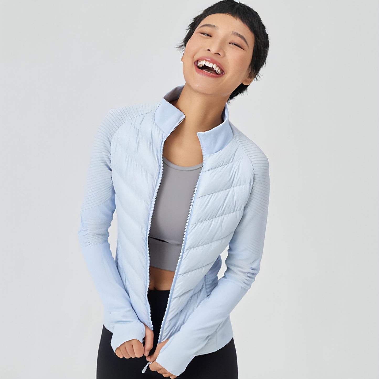 Chaqueta deportiva de plumas para yoga para mujer