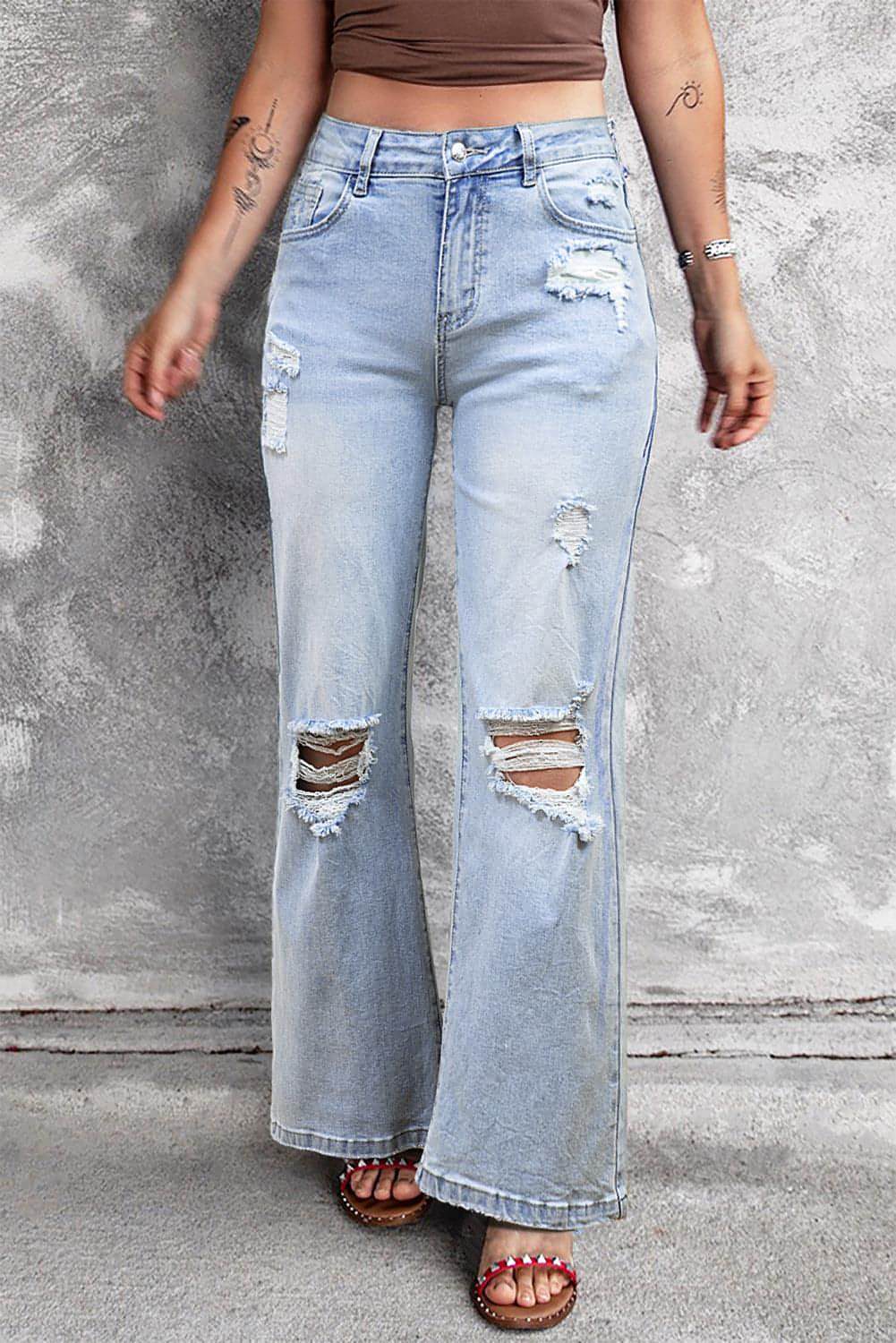 Beau blauwe vintage licht gewassen flare jeans