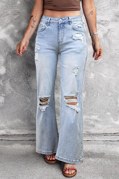 Beau blauwe vintage licht gewassen flare jeans