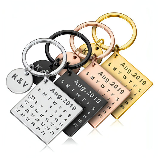 Custom DIY Personalized Calendar Keychain – Stainless Steel Engraved Date Pendant