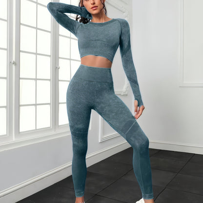 A.1 Sports Long Sleeve Fitness Yoga Leggings Pants Two-piece Set