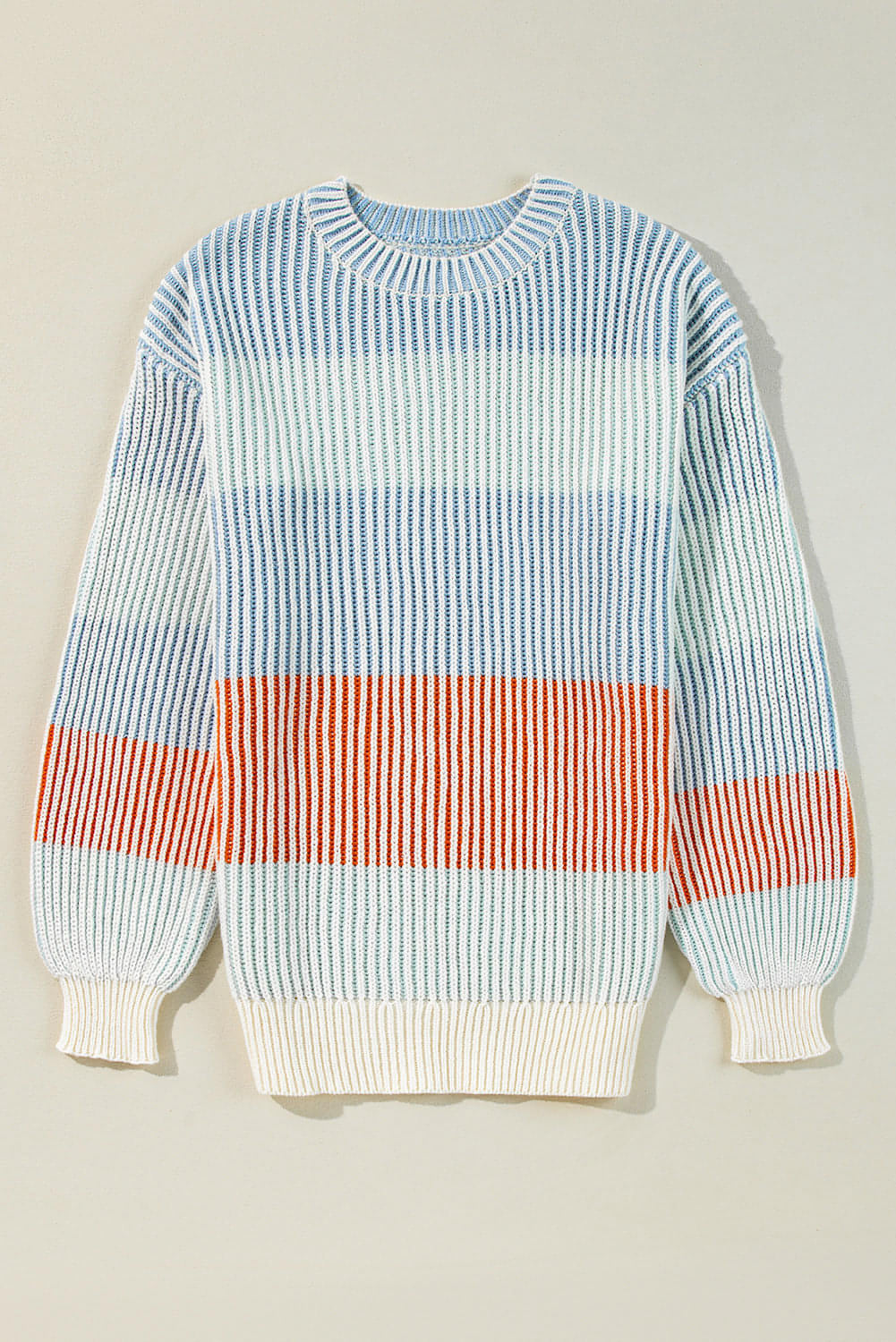 Multicolour Colorblock Textured Knit Bubble Sleeve Sweater