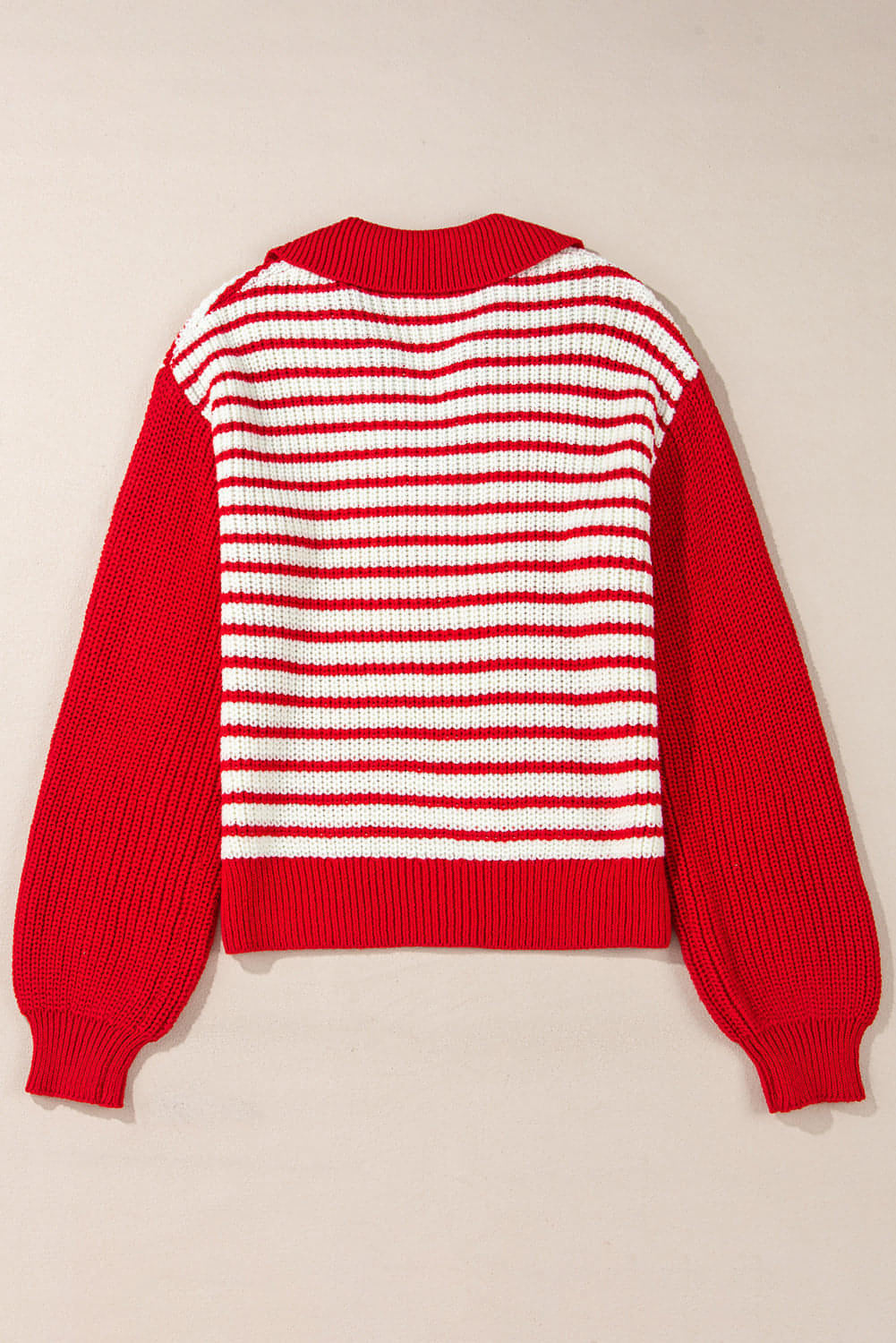 Red Stripe Lantern Sleeve V Golswar Drop Sweater