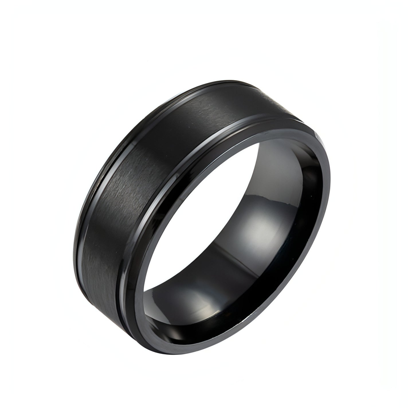 361 Stainless Steel 8mm Wide Matte Double Bevel Simple Men's Ring