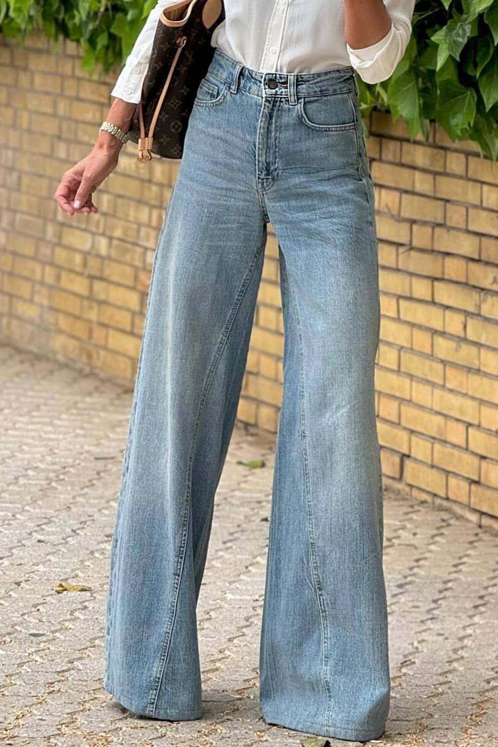 Dämmerung Blue Säure waschen extra breites Bein hohe Taille lange Jeans