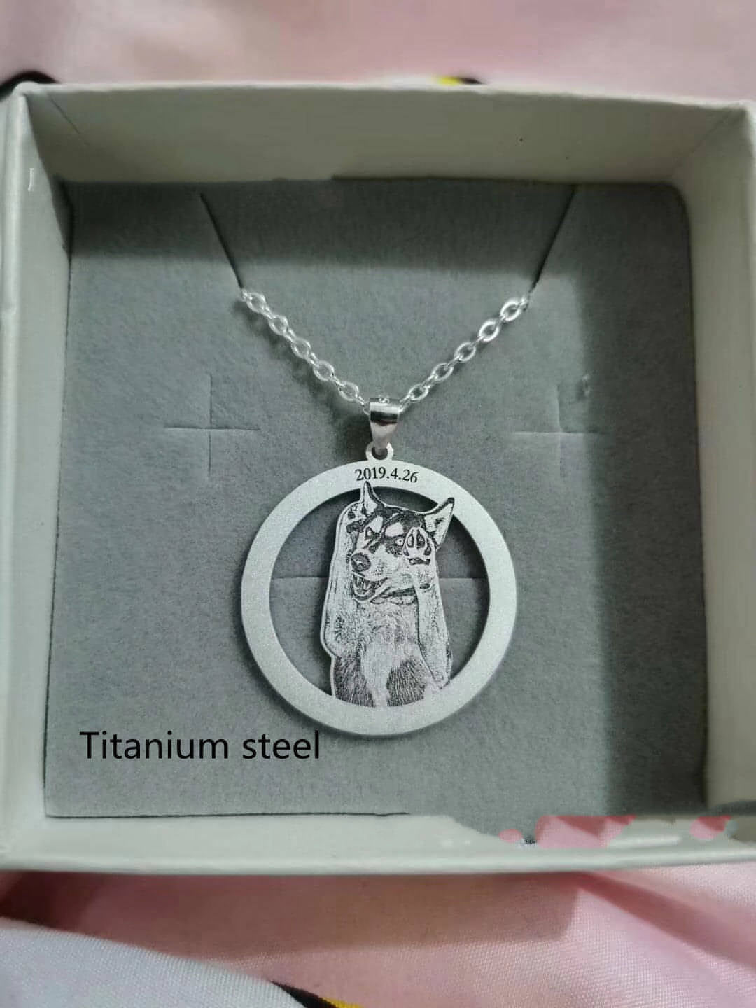 Silver Set Cat And Dog Photo Pet Necklace Name Titanium Steel