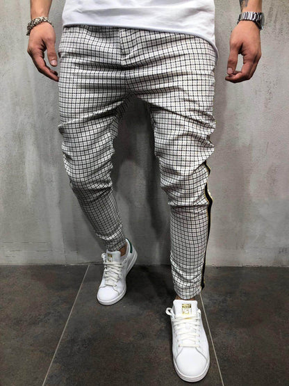 Men's Slim-fitting Cool Casual Sports Striped Side Ribbon Trousers (Jeans & Pants)