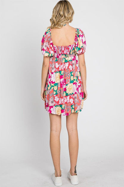 Geegee Floral Ruff Sleeve Mini Dress