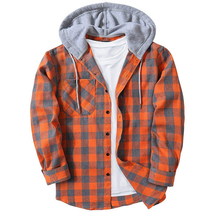 Hooded Plaid Shirt Men's Casual