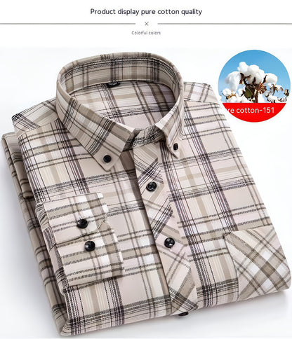 Camisa de vestir de cuadros escoceses de algodón cepillado para hombre