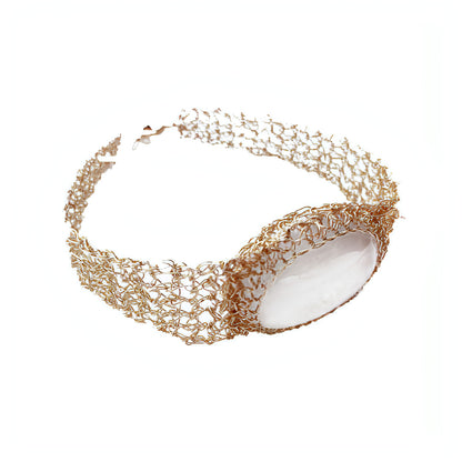 14k Gold Wire Natural White Chalcedony Bracelet