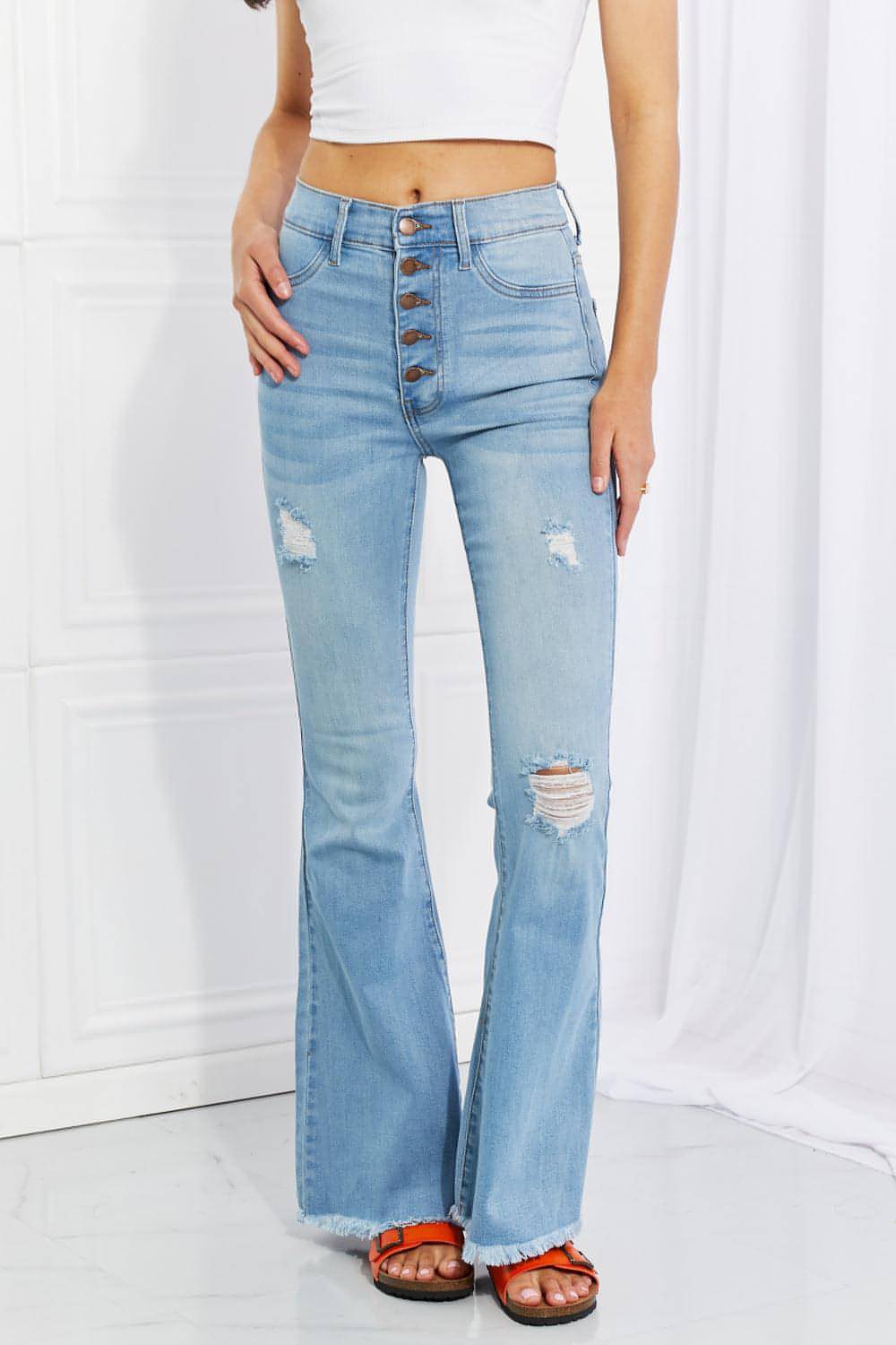 Živahni miu polne velikosti Jess Button Flare Jeans