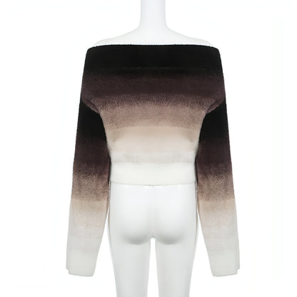 Gradient Off-neck Long-sleeved Woolen Top Women Sweater