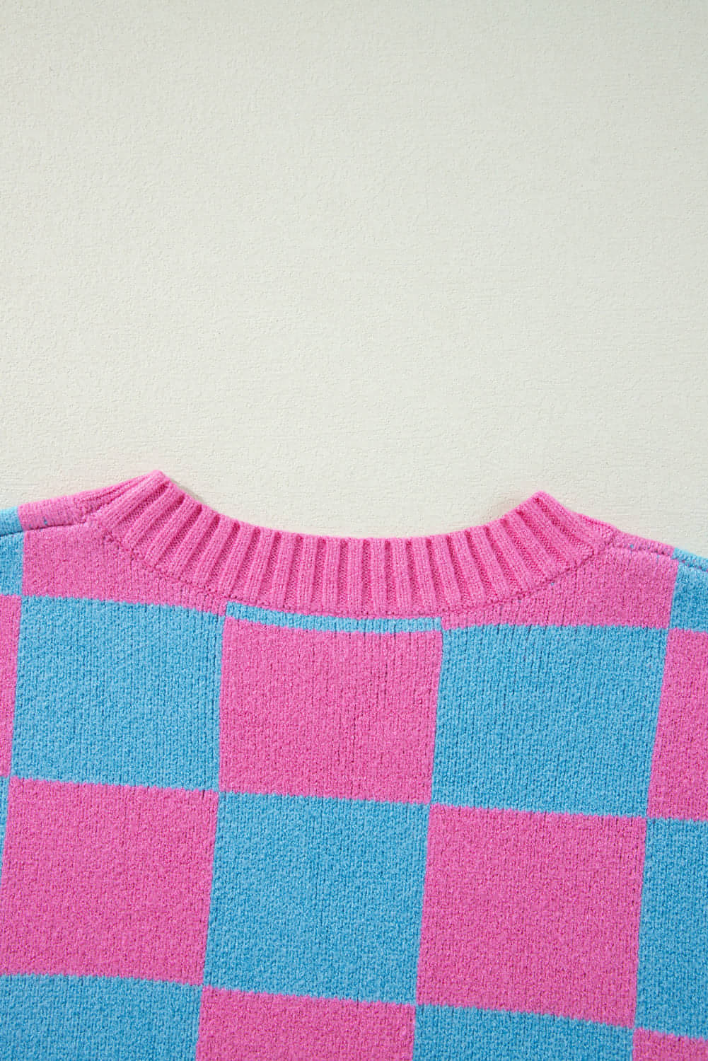 Sachet Pink Colorblock Plaid Pattern Ribbed Trim Sweater Tank Top