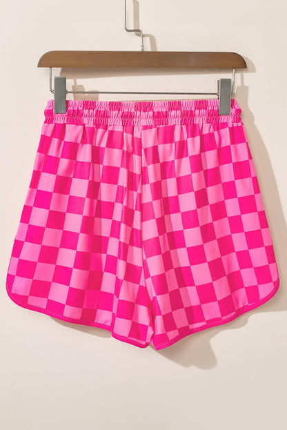 Roze geruite casual short met trekkoord en elastische taille