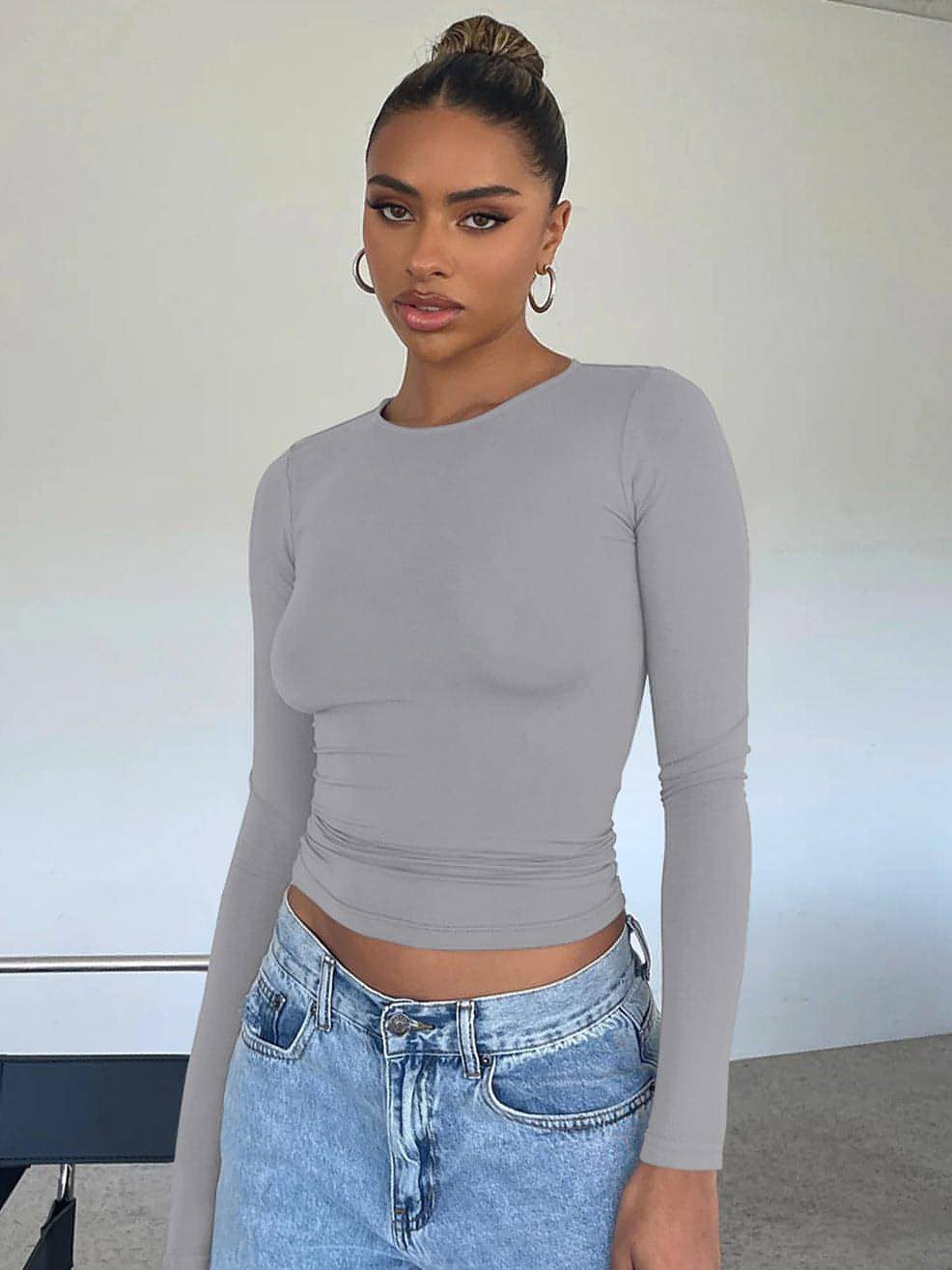 A1. Knitwear Tight Casual Long Sleeve T-shirt Women