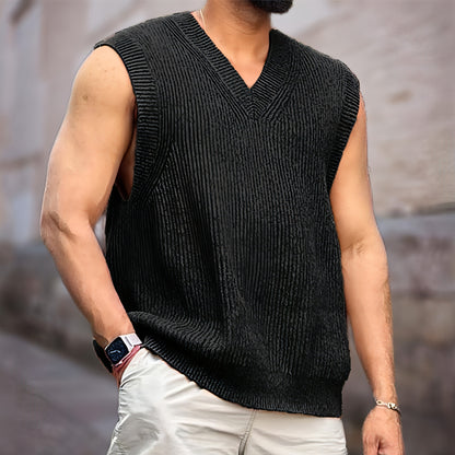 Knitwear Street Slim Fit V-neck Sleeveless Vest Sweater Men