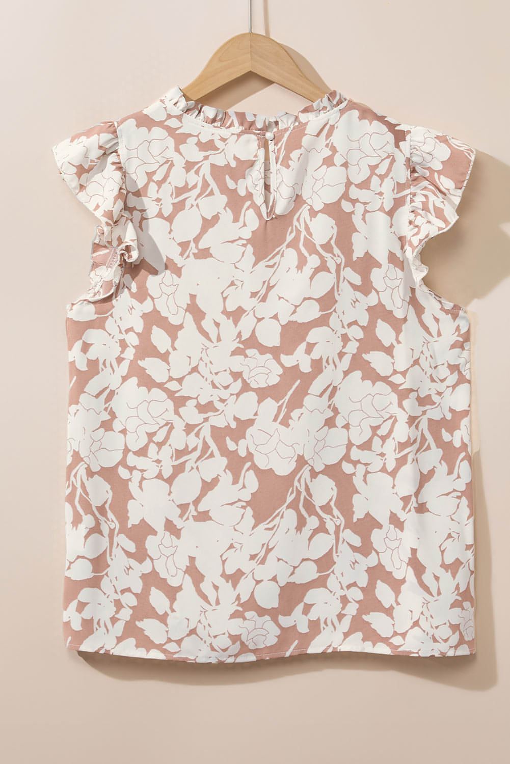 Khaki Floral Print Ruffle Short Sleeve Blouse