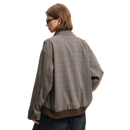 Plaid Loose-fitting Stand-up Collar Jacket Men And Women