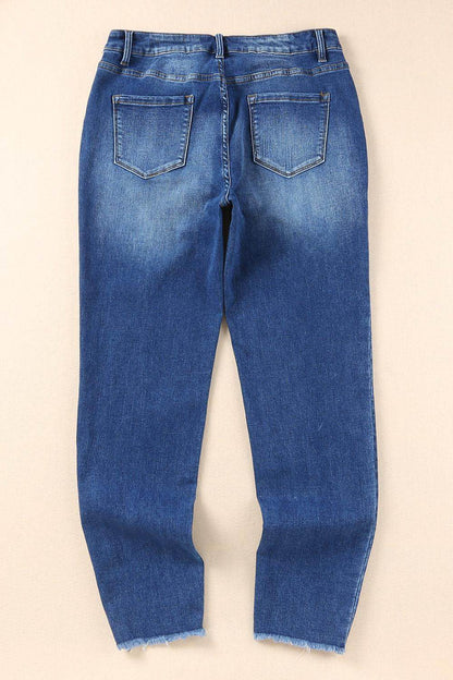 Blue Raw Hem Ankle-length Skinny Jeans